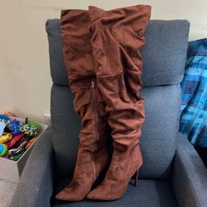 Brown thigh high boots